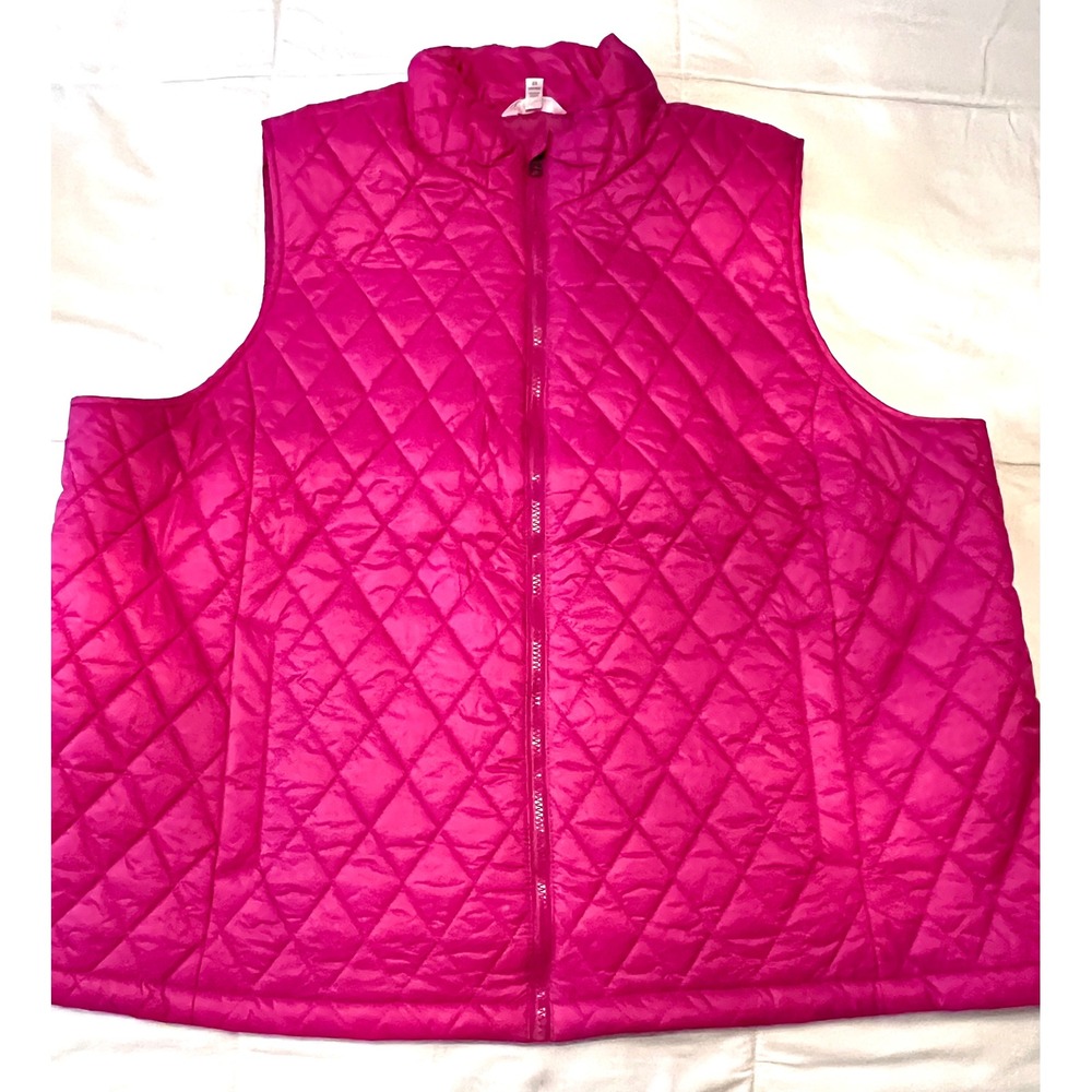 Time and Tru Women's 2X Hot Pink Quilted Puffer Vest Full Zip Plus Size